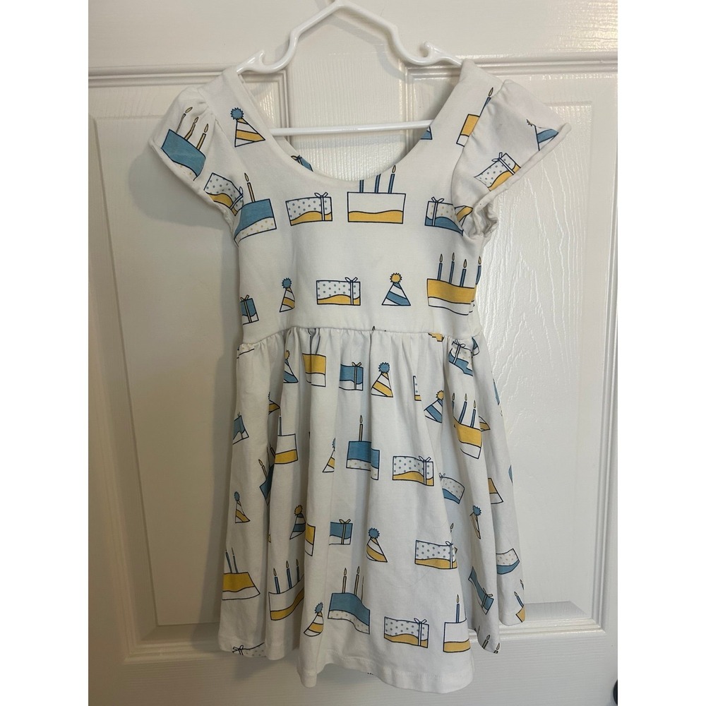 Monica + Andy Girls Birthday Cake Twirl Dress Size 4T Blue & Yellow Party Hats - Picture 4 of 4